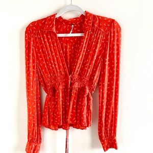 Tiger-Red Free People Tie Blouse - Small